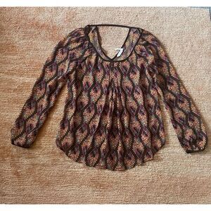 Blu Pepper Sheer Boho Blouse Top S Multicolor Chevron Long Sleeve Lightweight